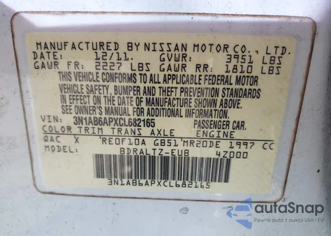 2012 Nissan Sentra 2.0 Sr из США, поврежденный, VIN 3N1AB6APXCL682165